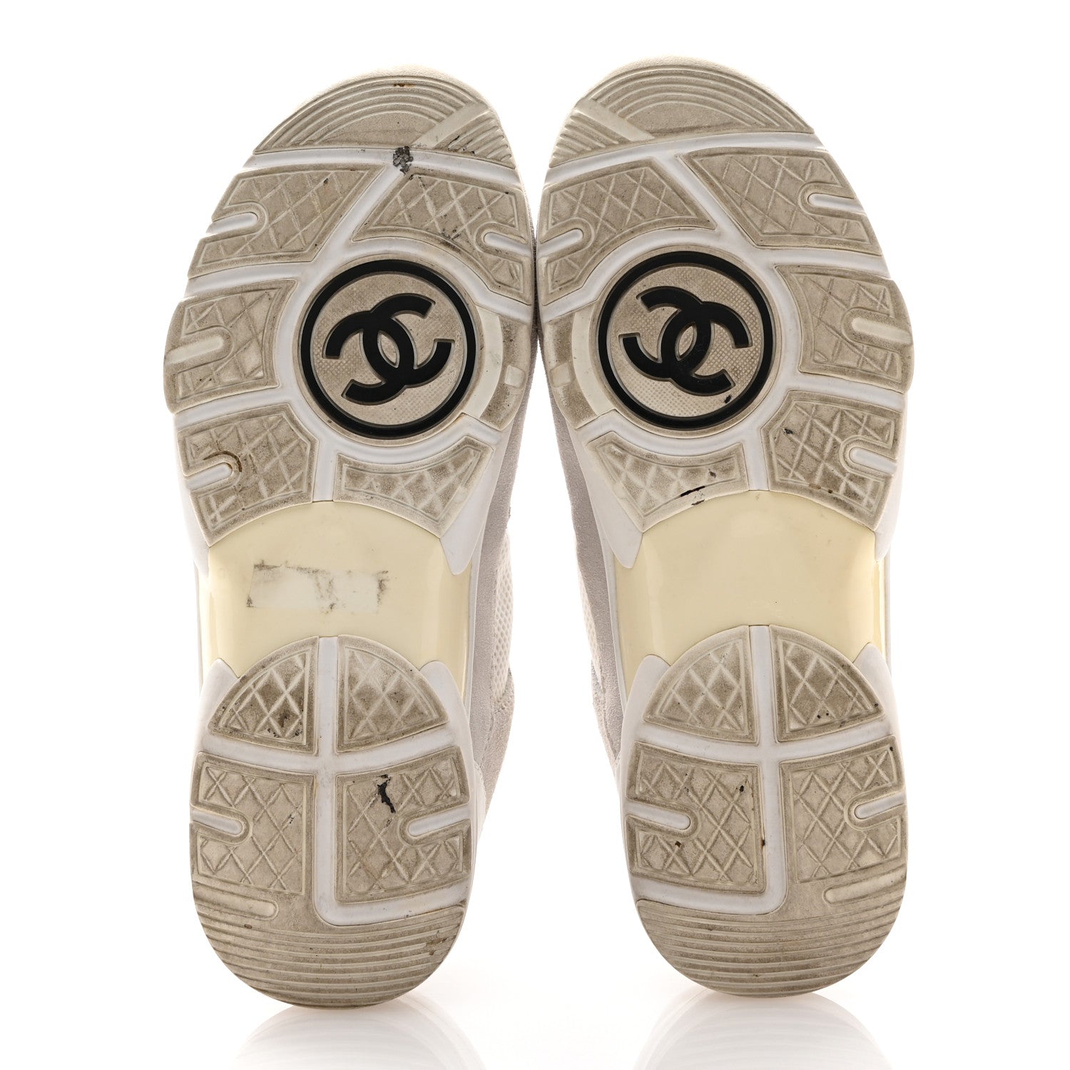 Chanel Mesh Suede Calfskin Grained Calfskin Womens CC Sneakers 39 White Grey 6 of 10
