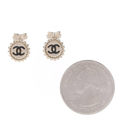 Chanel CC Bow Earrings Black Gold 2 of 4