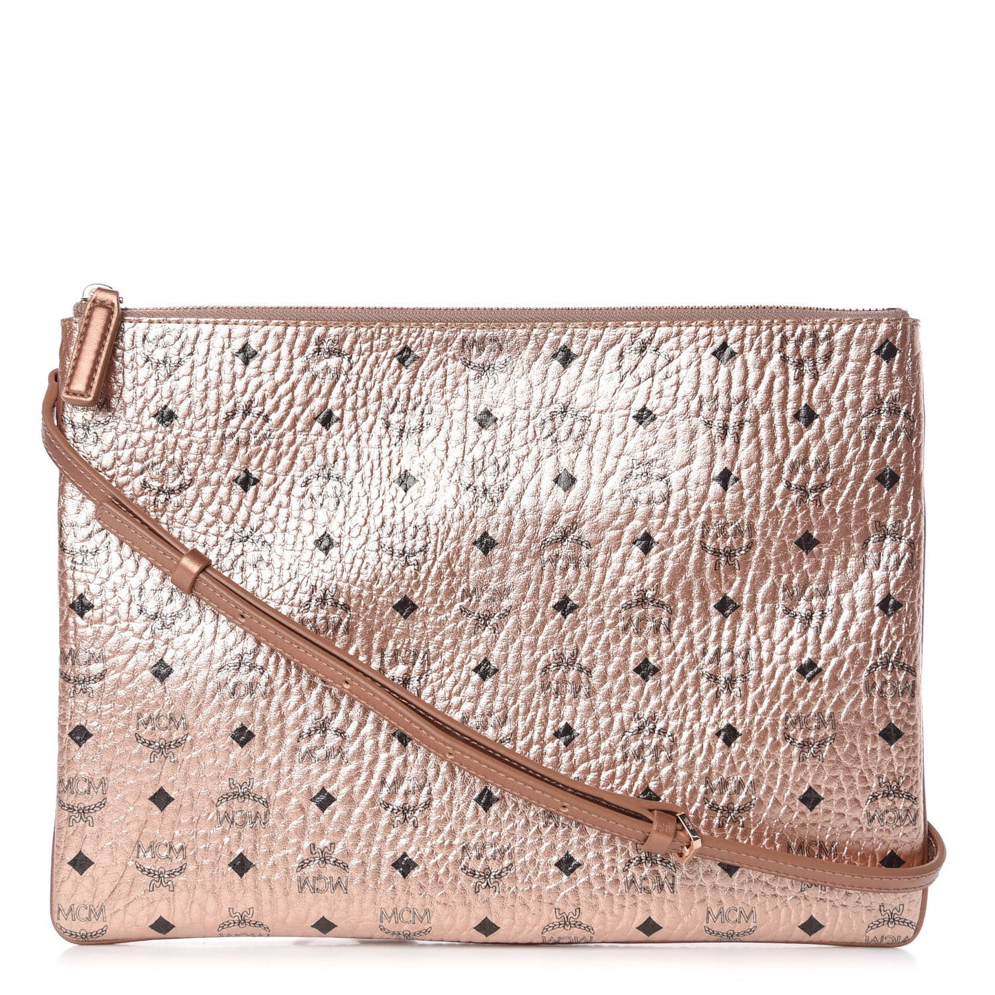 Metallic Visetos Medium Crossbody Pouch Champagne