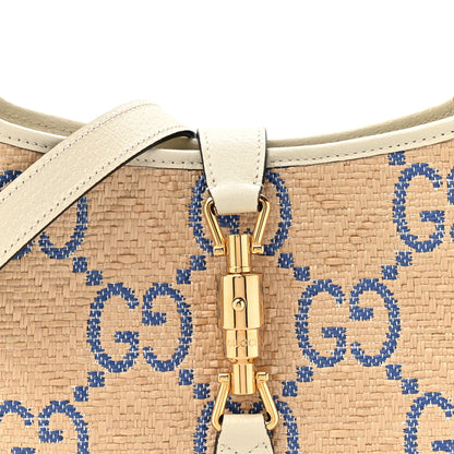 Gucci Raffia Textured Dollar Calfskin GG Monogram Small Jackie 1961 Hobo Mystic White Royale Natural 8 of 13