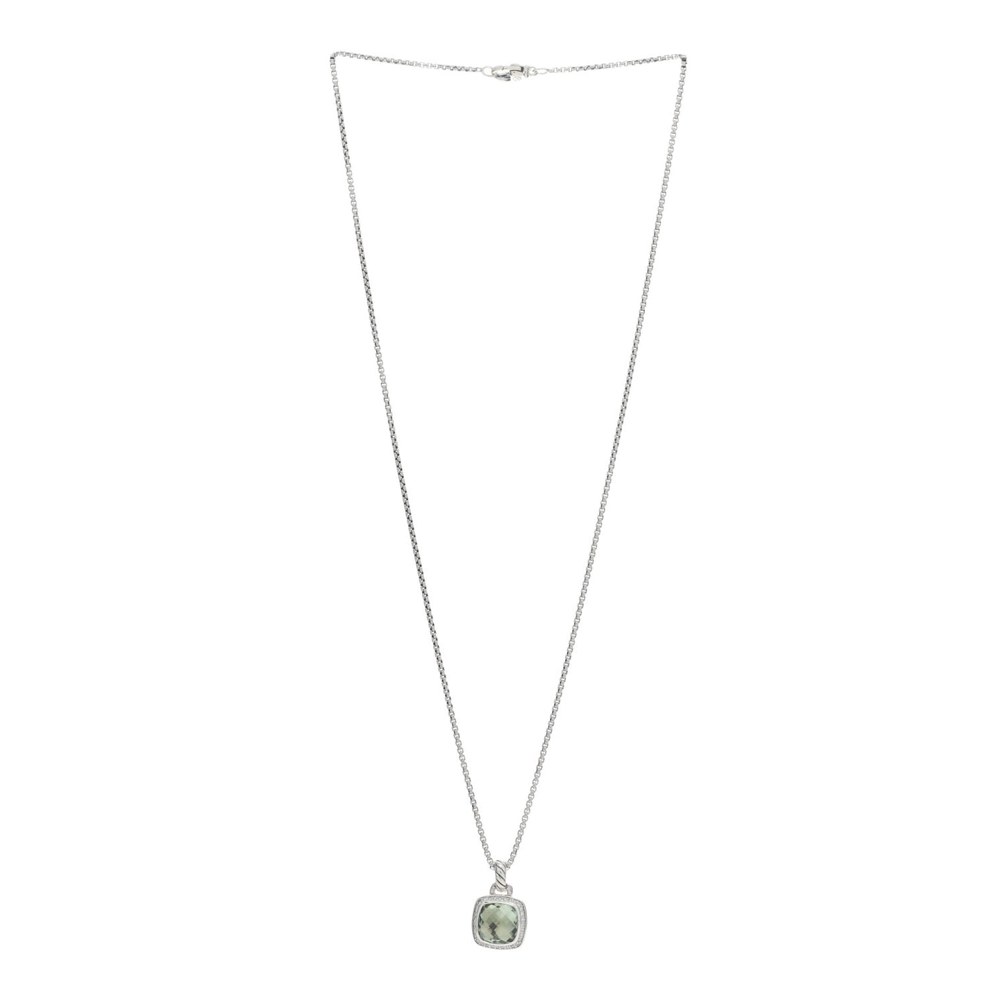 Sterling Silver Diamond Prasiolite 11mm Albion Pendant Necklace