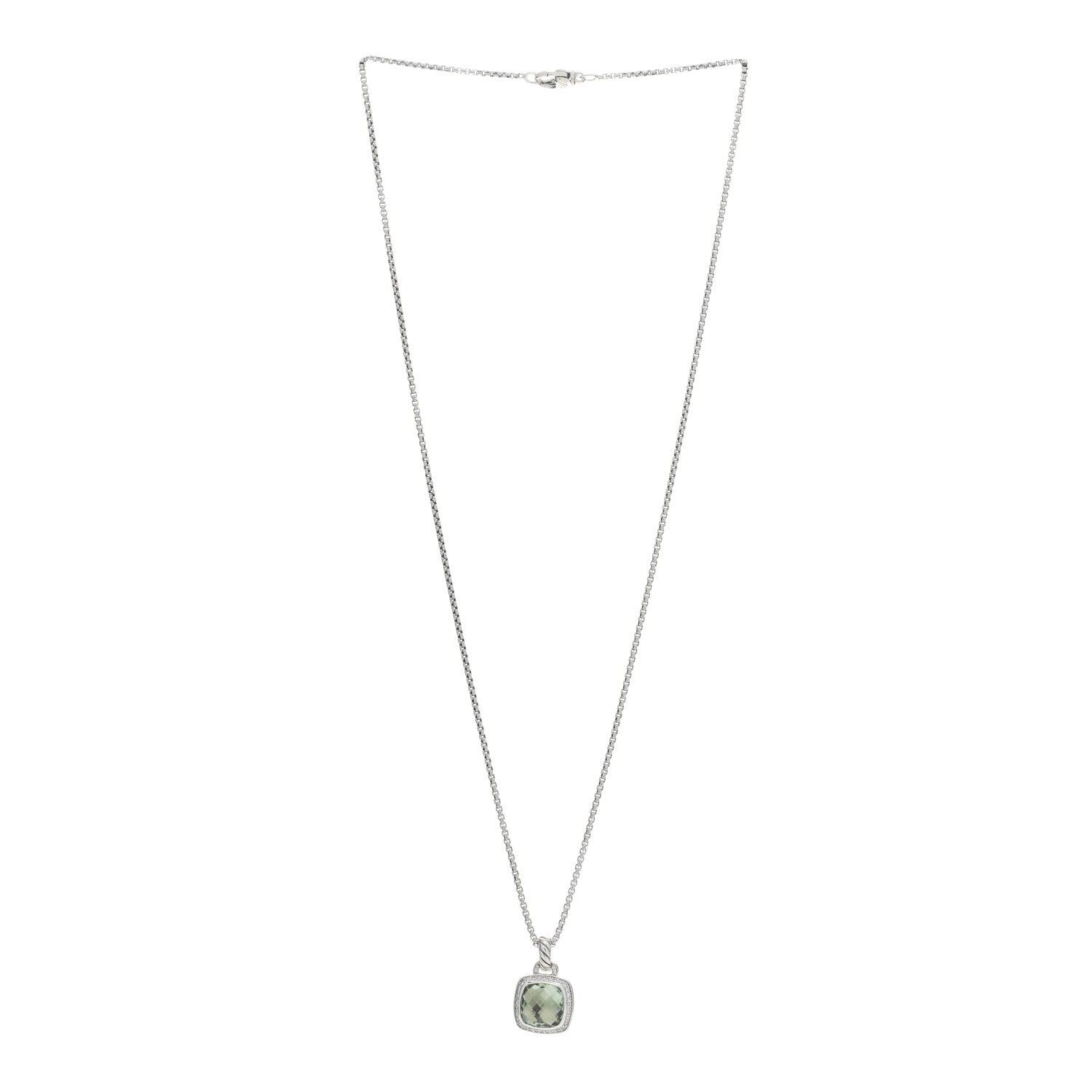 David Yurman Sterling Silver Diamond Prasiolite 11mm Albion Pendant Necklace 2 of 5