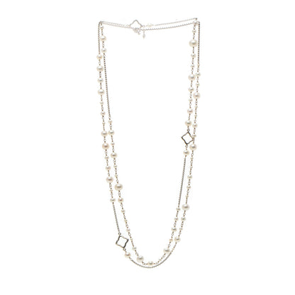 David Yurman Sterling Silver Pearl 7.5mm Quatrefoil Long Chain Necklace 3 of 6