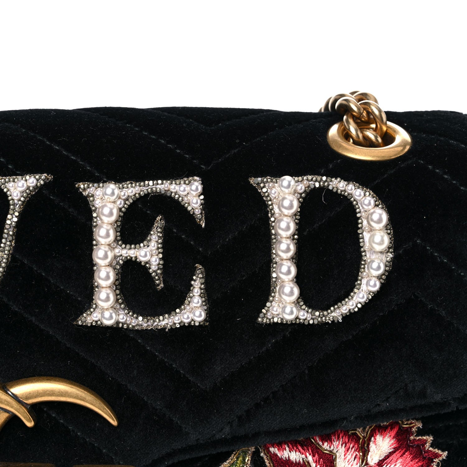 Gucci Velvet Matelasse Loved Embroidered Medium GG Marmont Shoulder Bag Black 16 of 16
