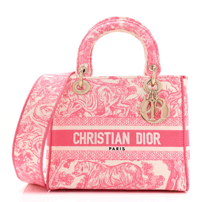 Christian Dior Canvas Toile De Jouy Reverse Embroidered Medium Lady D-Lite Fluorescent Pink 1 of 10