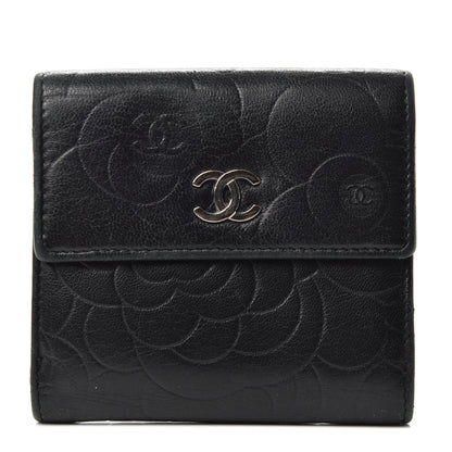 Chanel Lambskin Camellia Embossed French Wallet Black 1 of 7