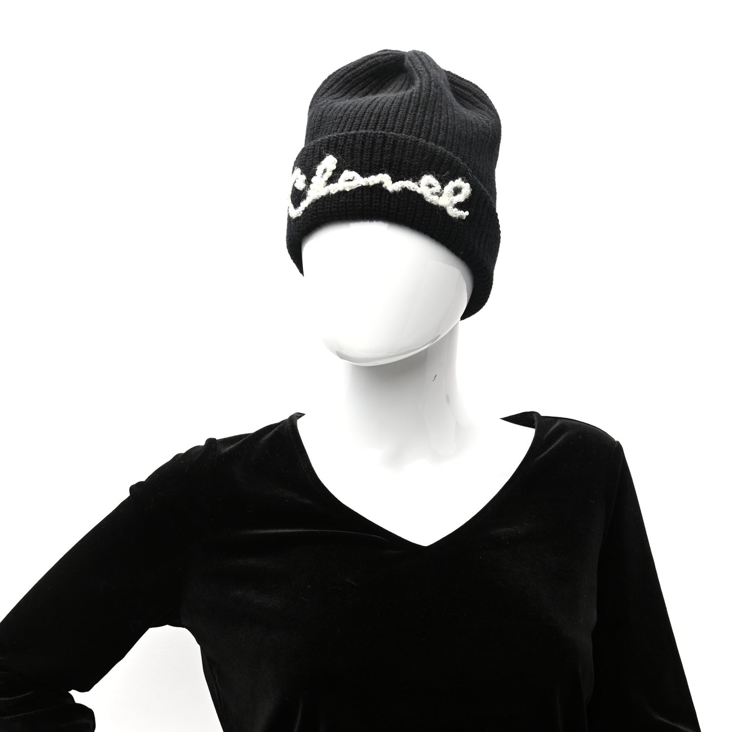 Cashmere Logo Beanie Hat Black White