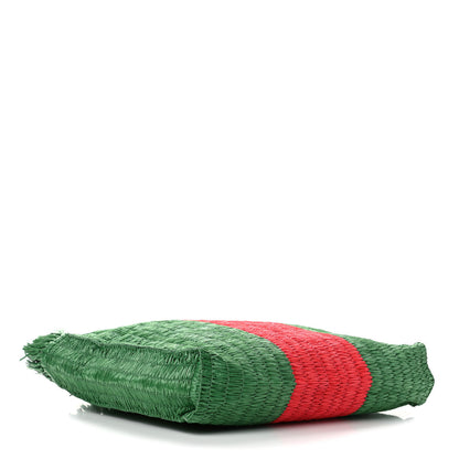 Gucci Raffia Linen Web Cestino Tote Bag Red Green 3 of 4