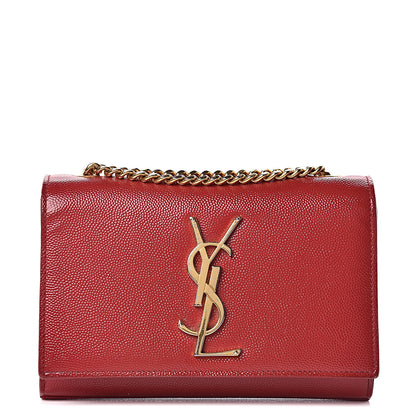 Saint Laurent Grain De Poudre Small Monogram Kate Satchel Red 1 of 14