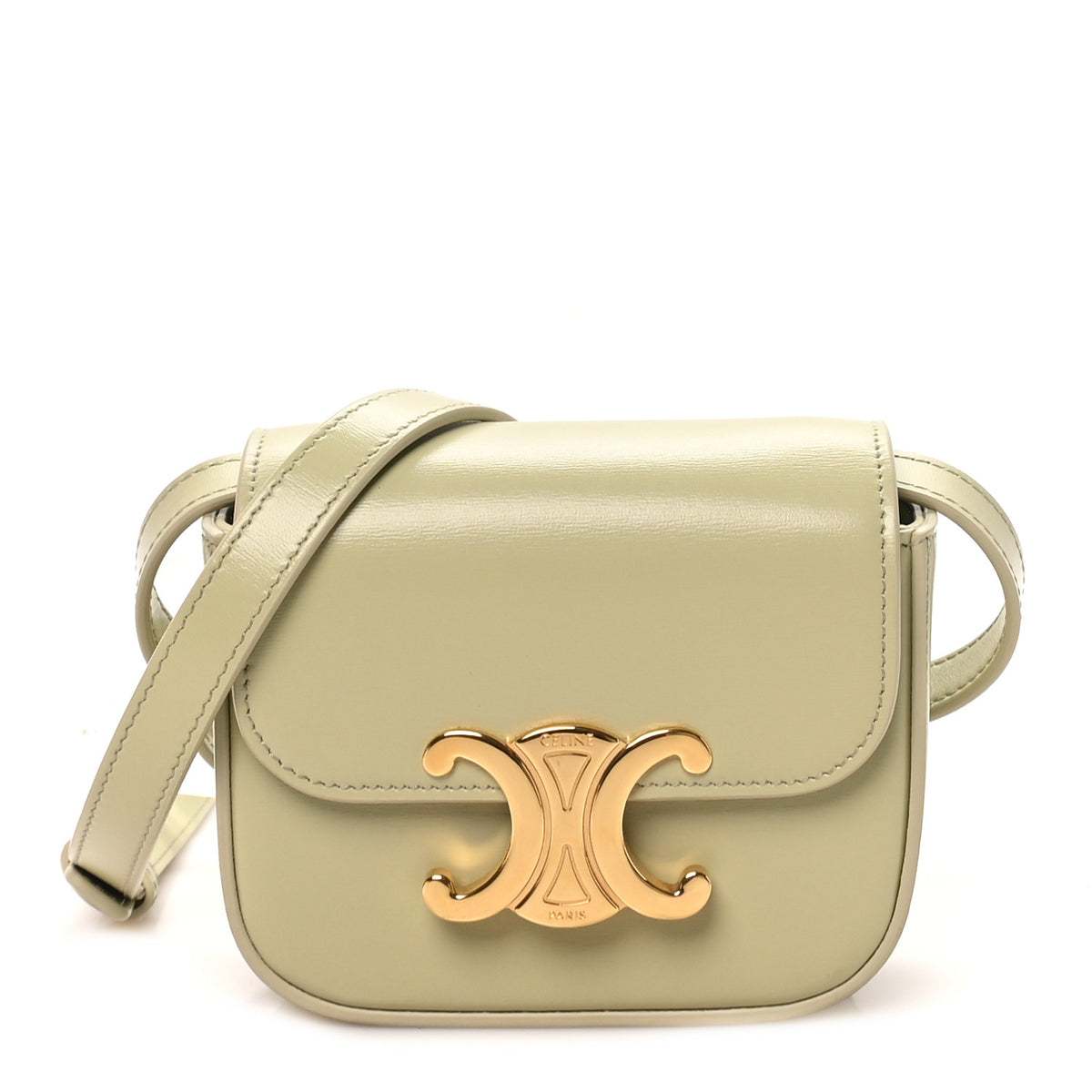 Celine Shiny Calfskin Mini Triomphe Almond Green 1 of 9