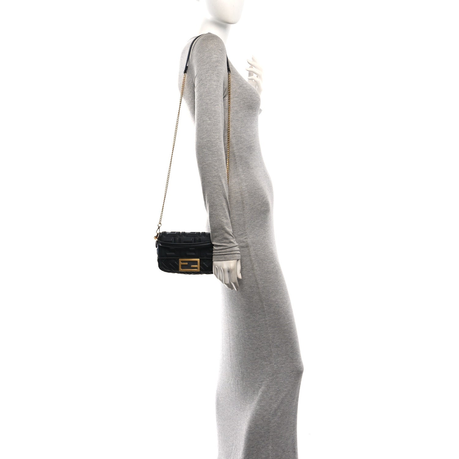 Fendi Nappa FF 1974 Embossed Mini Baguette Black 2 of 10