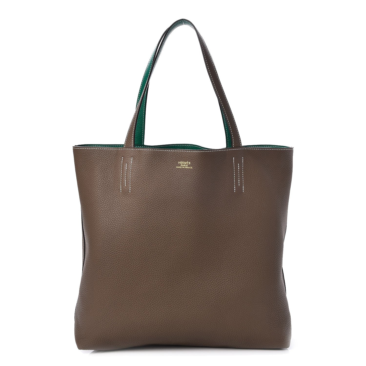Hermes Taurillon Clemence Double Sens 45 Reversible Tote Etoupe Vert Vertigo 1 of 12
