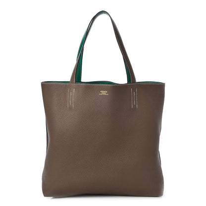 Hermes Taurillon Clemence Double Sens 45 Reversible Tote Etoupe Vert Vertigo 1 of 12