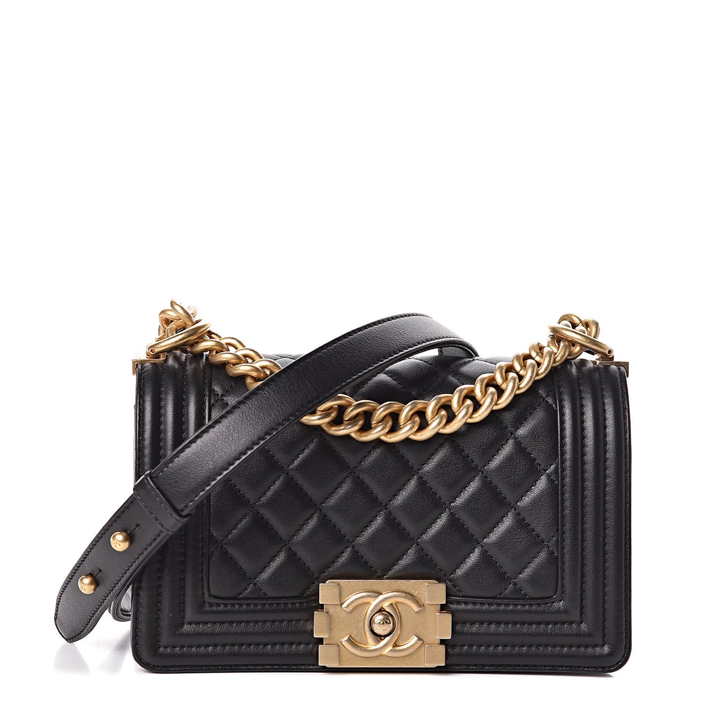 Calfskin Quilted Small Boy Flap Black