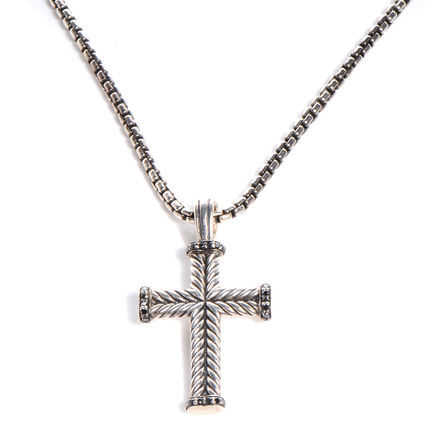 Sterling Silver Black Diamond Chevron Cross Pendant Necklace