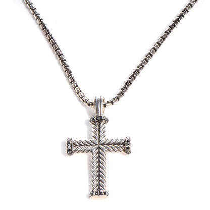 David Yurman Sterling Silver Black Diamond Chevron Cross Pendant Necklace 1 of 5