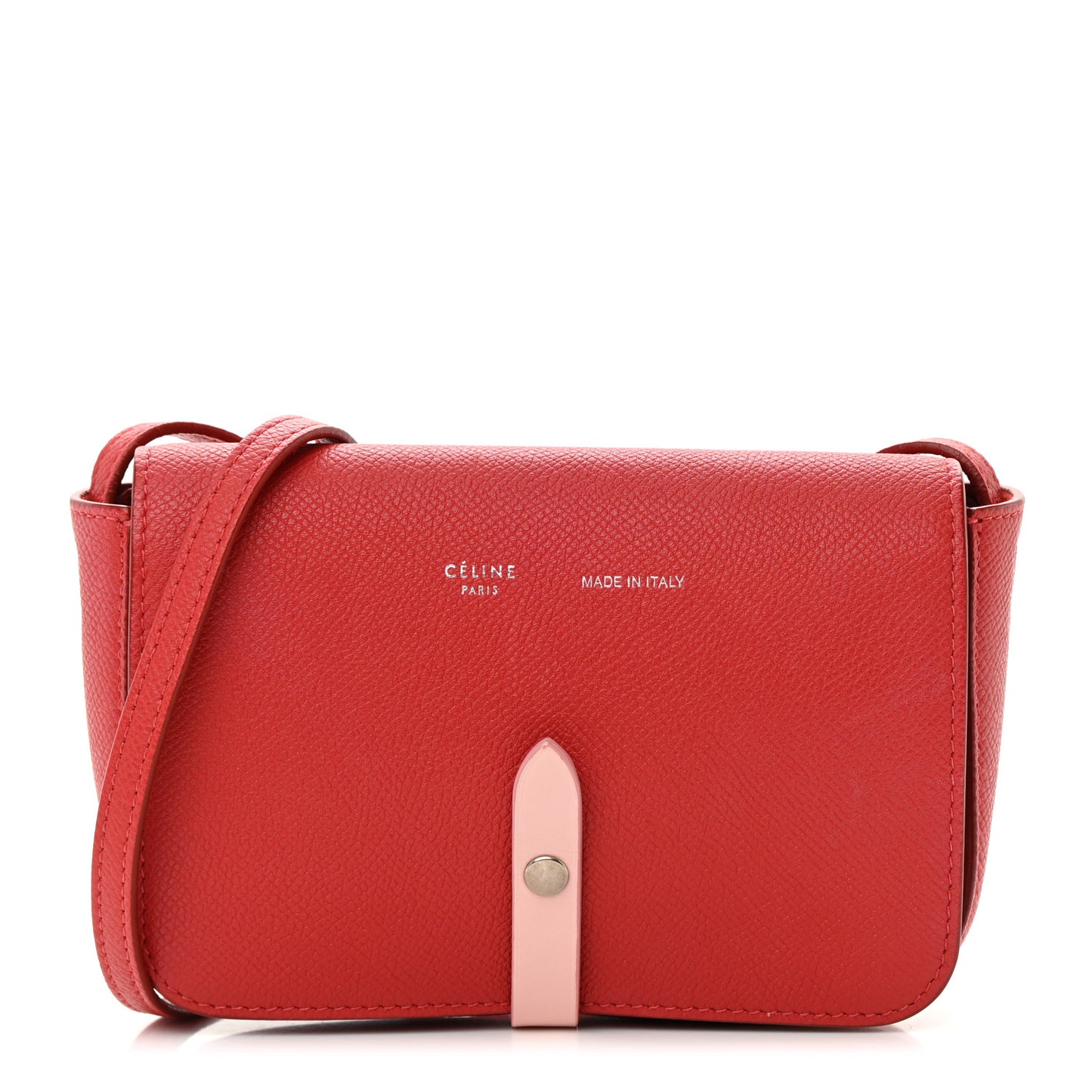 Grained Shiny Calfskin Strap Clutch Scarlet