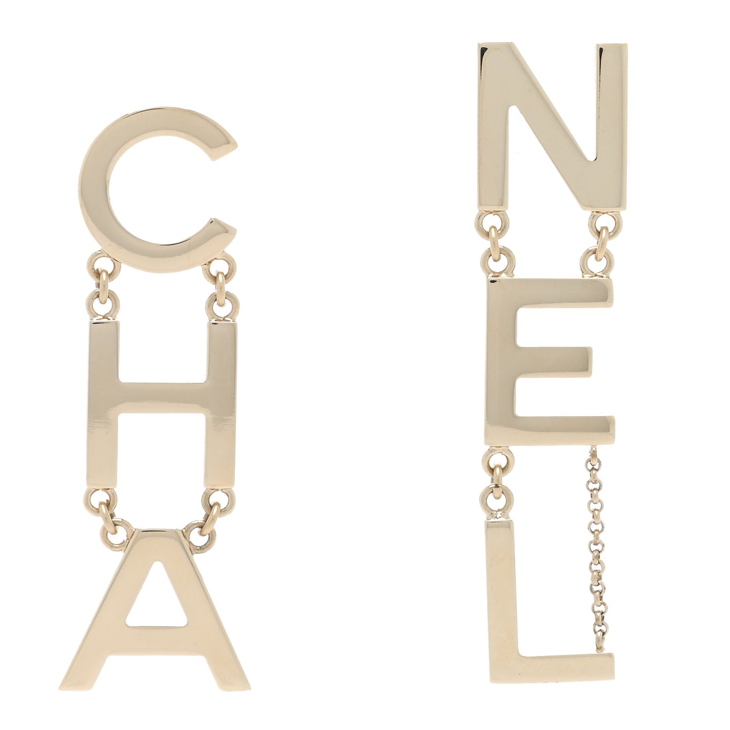Metal Cha-Nel Logo Drop Earrings Gold
