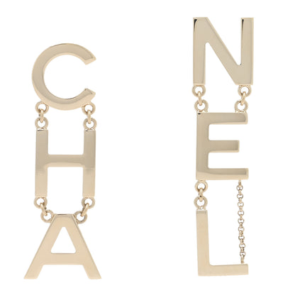 Chanel Metal Cha-Nel Logo Drop Earrings Gold 1 of 4