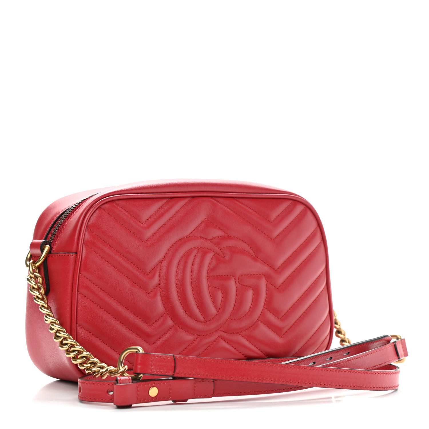 Gucci Calfskin Matelasse Small GG Marmont Chain Shoulder Bag Hibiscus Red 3 of 10