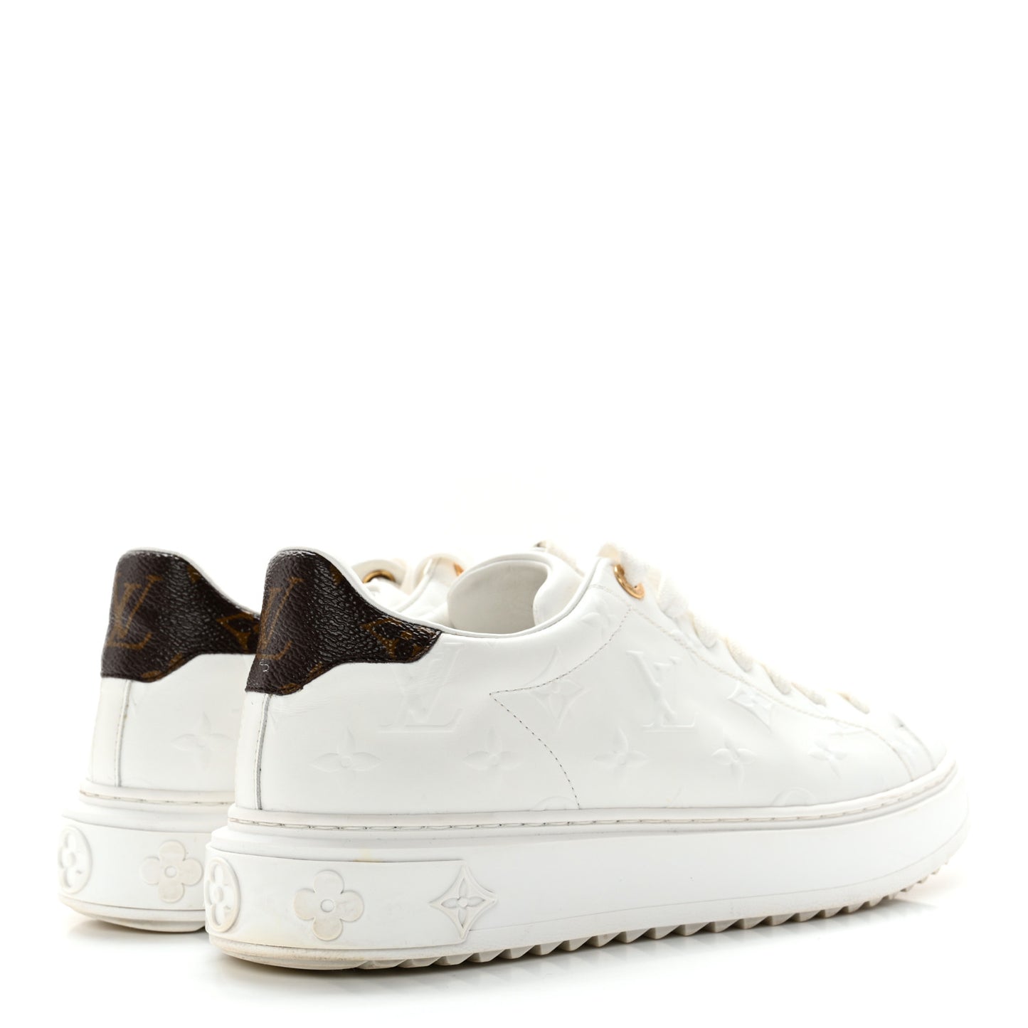 Calfskin Monogram Debossed Time Out Sneakers 38 White