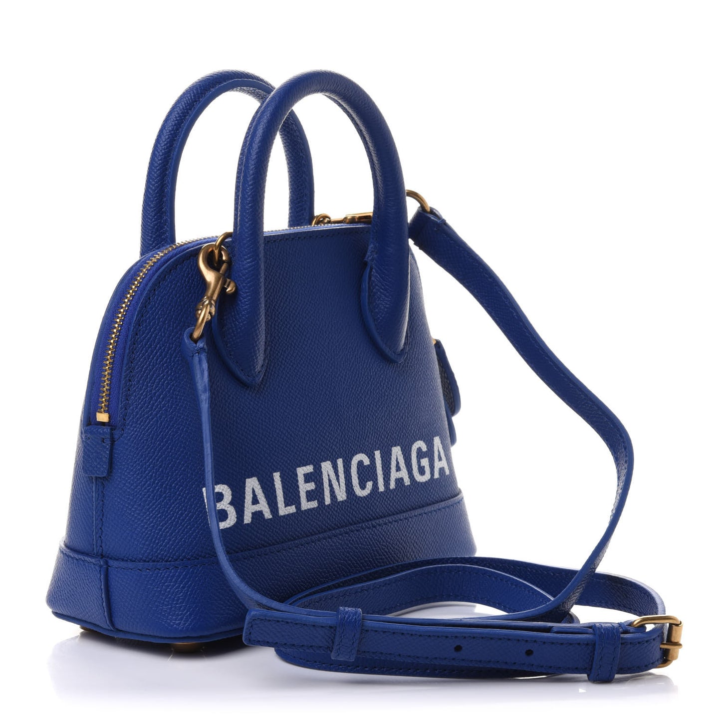 Signature Grained Calfskin Logo XXS Ville Top Handle Bag Bleu Roi White