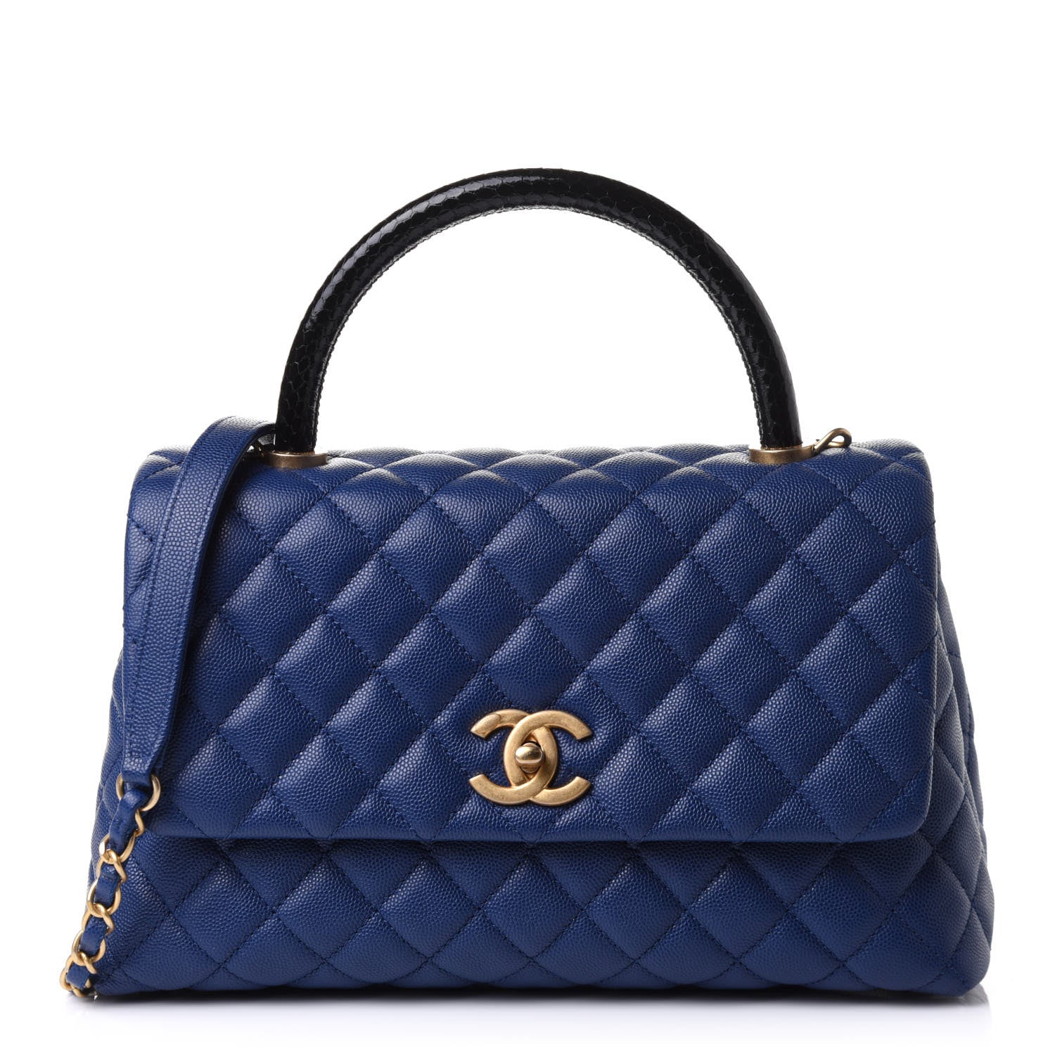 Chanel Caviar Lizard Embossed Quilted Small Coco Handle Flap Dark Blue 1 of 11