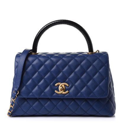 Chanel Caviar Lizard Embossed Quilted Small Coco Handle Flap Dark Blue 1 of 11