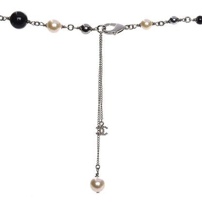 Chanel Pearl Bead Enamel CC Long Necklace Black Silver 3 of 5