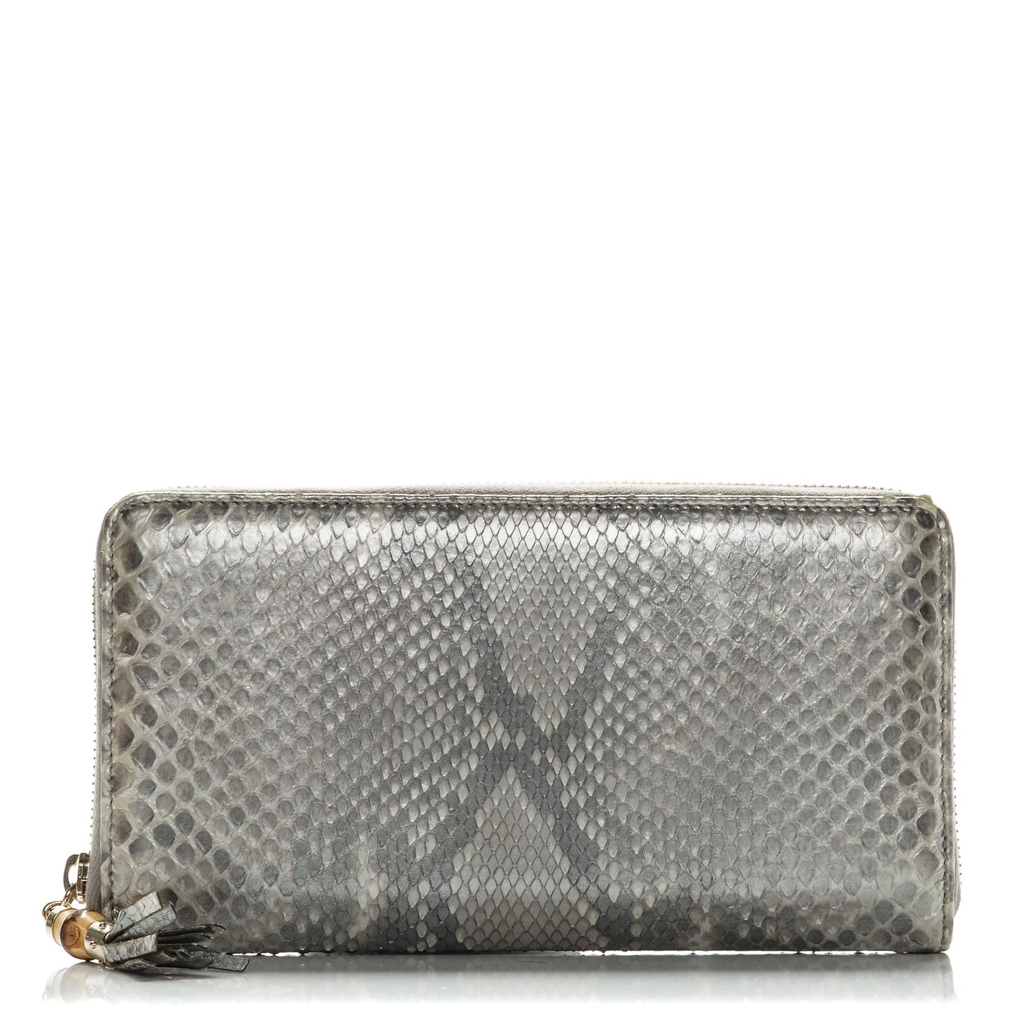 Metallic Python Bamboo Zip Around Large Wallet Silver