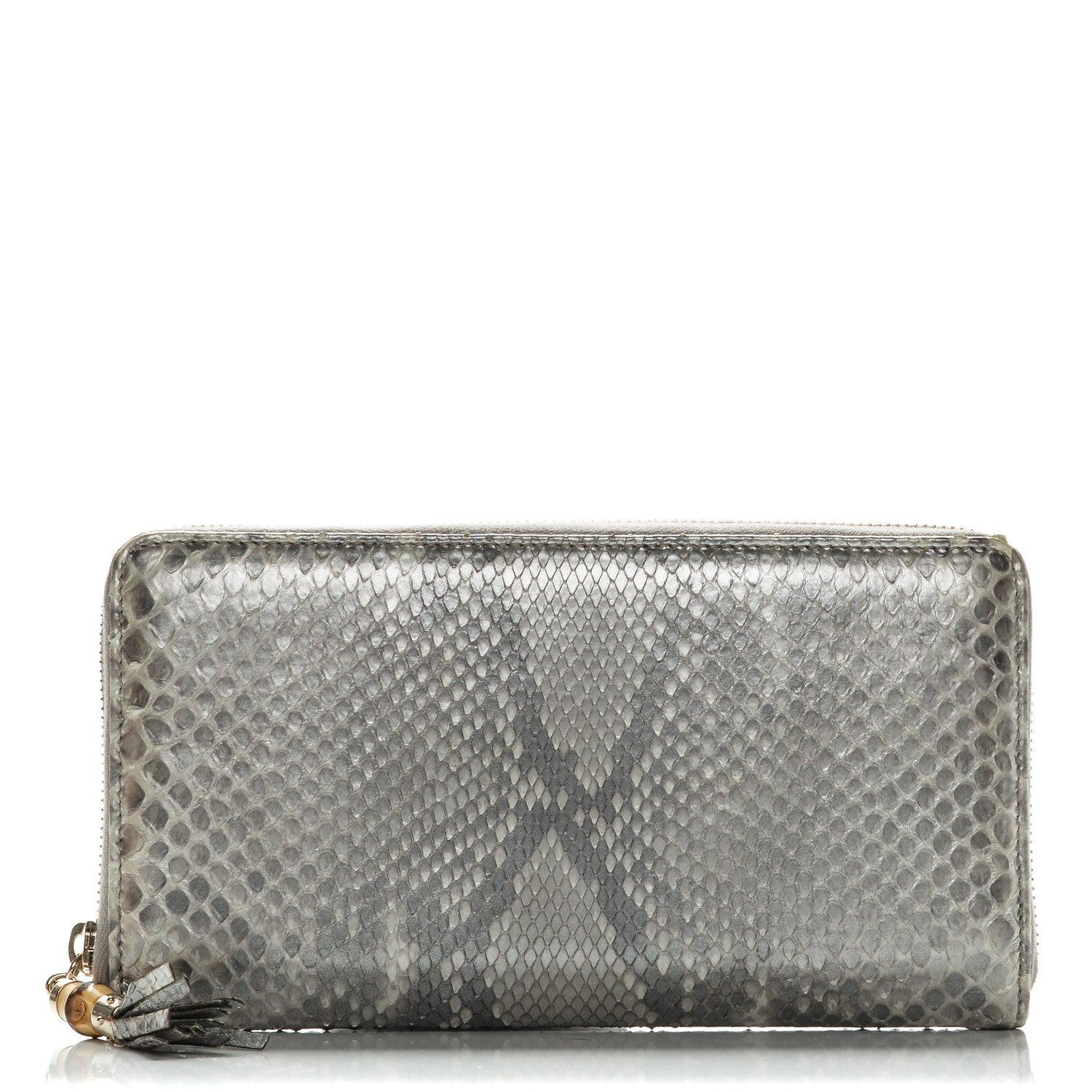 Gucci Metallic Python Bamboo Zip Around Large Wallet Silver 1 of 7