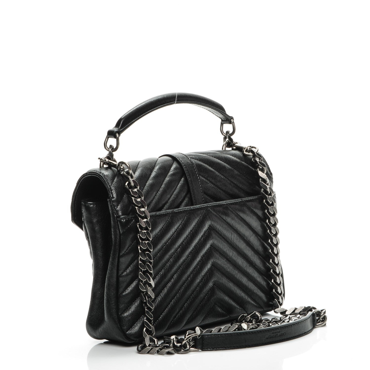 Saint Laurent Sheepskin Matelasse Chevron Monogram Medium College Bag Black 3 of 8