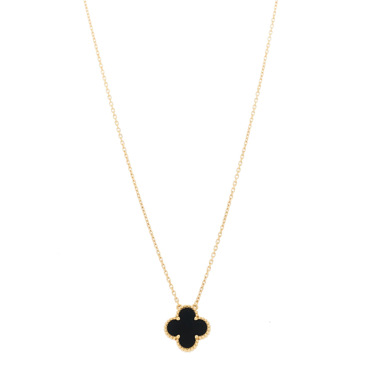 18K Yellow Gold Black Onyx Vintage Alhambra Pendant Necklace