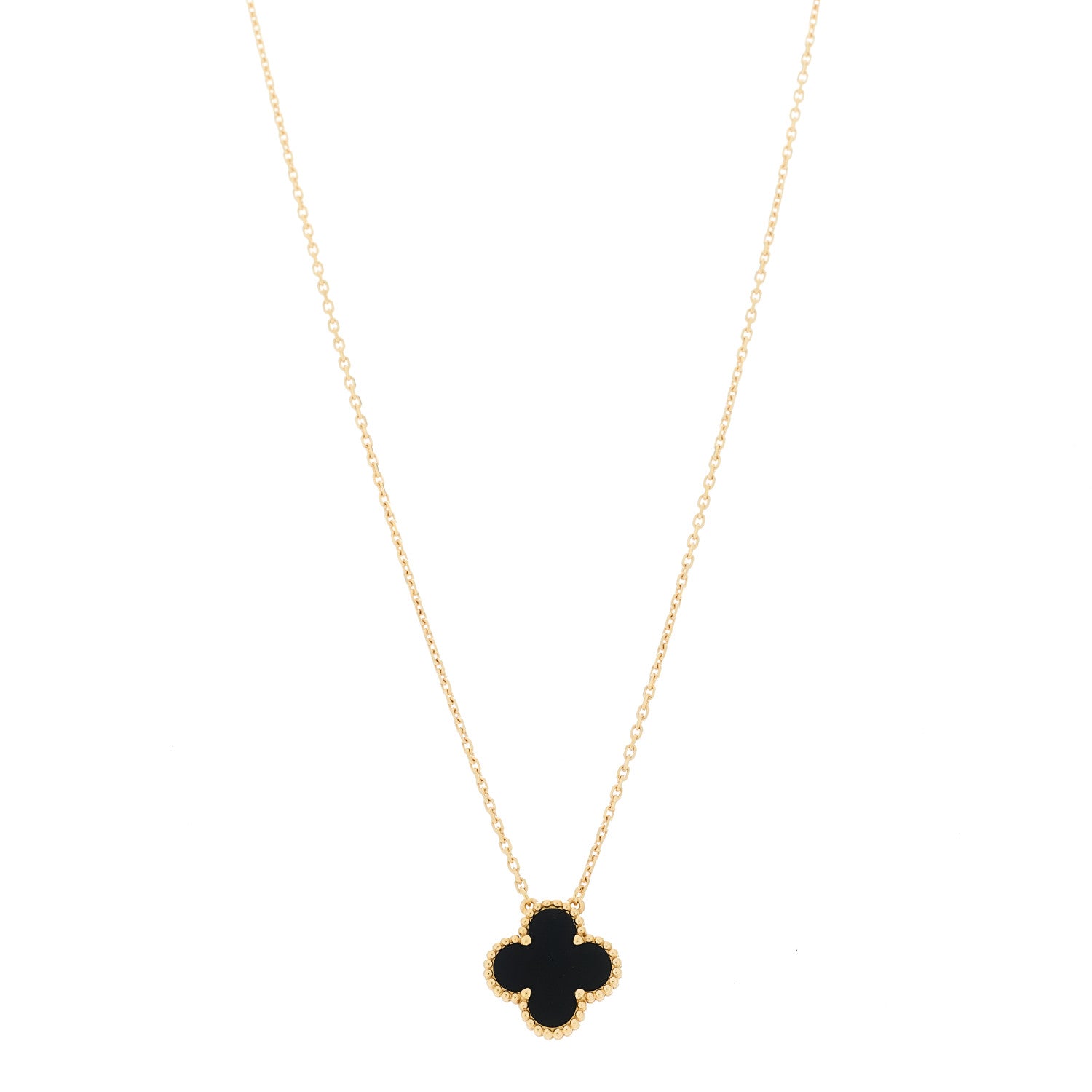 Van Cleef & Arpels 18K Yellow Gold Black Onyx Vintage Alhambra Pendant Necklace 1 of 6