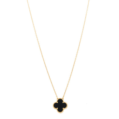 Van Cleef & Arpels 18K Yellow Gold Black Onyx Vintage Alhambra Pendant Necklace 1 of 6