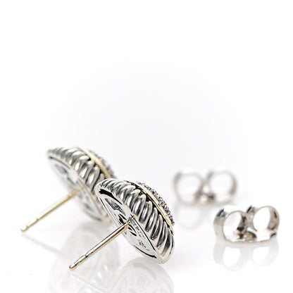 David Yurman Sterling Silver 18K Yellow Gold Diamond 7mm Albion Earrings 3 of 4