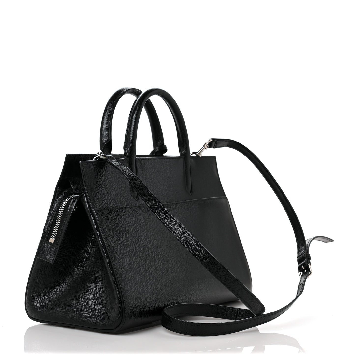 Grained Calfskin Small Cabas Rive Gauche Black