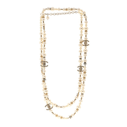 Chanel Metal Crystal Pearl CC Star Long Necklace Gold 3 of 6