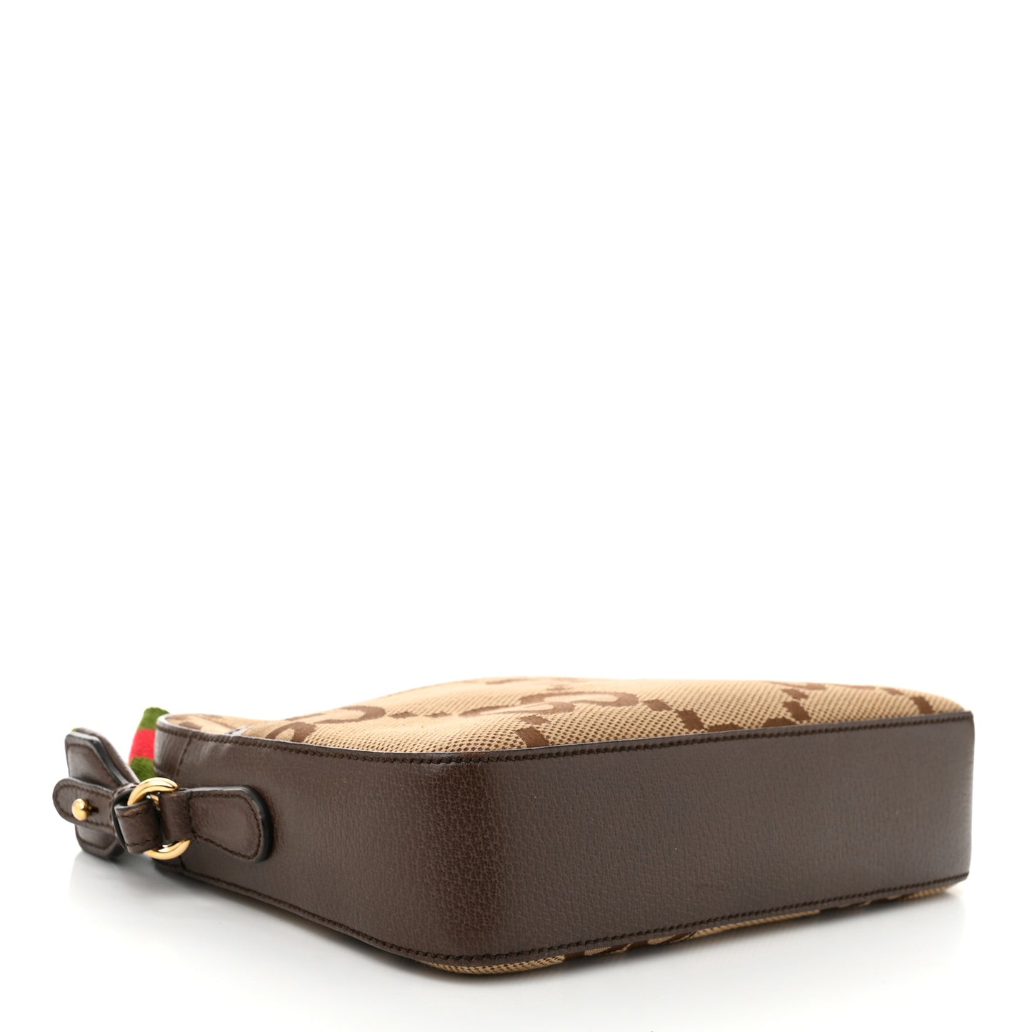 Monogram Jumbo GG Textured Dollar Calfskin Web Messenger Shoulder Bag Camel Ebony New Acero