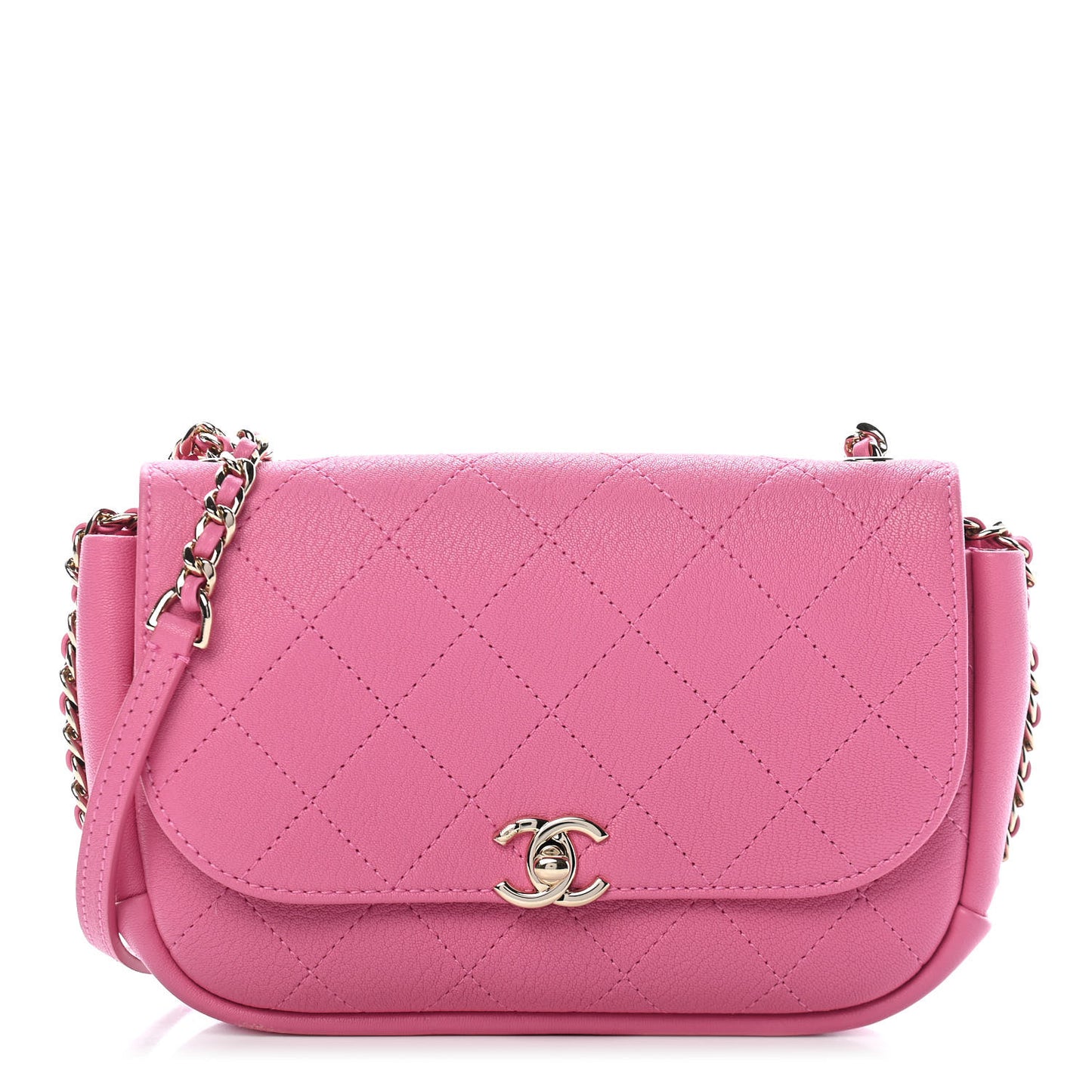 Goatskin Stitched Casual Trip Single Flap Pink