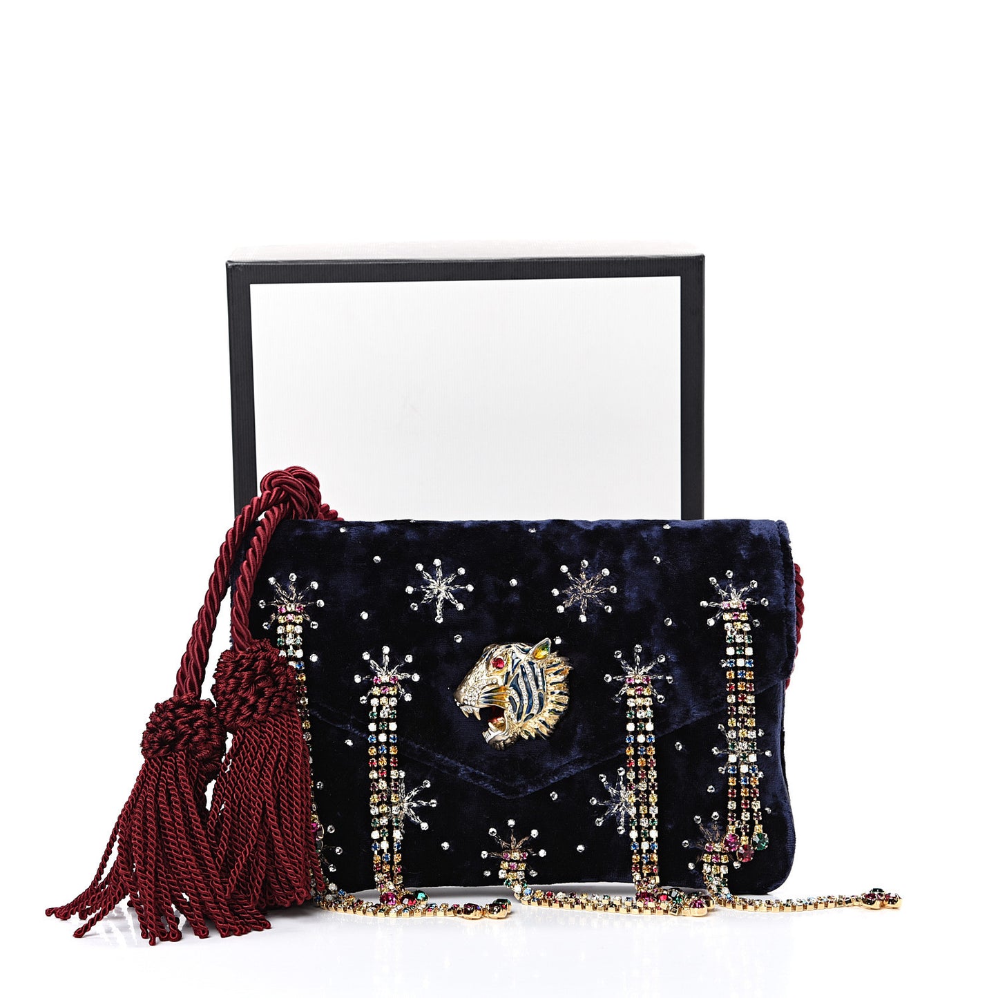 Velvet Embellished Broadway Rajah Tassel Evening Clutch Royal Blue Multicolor