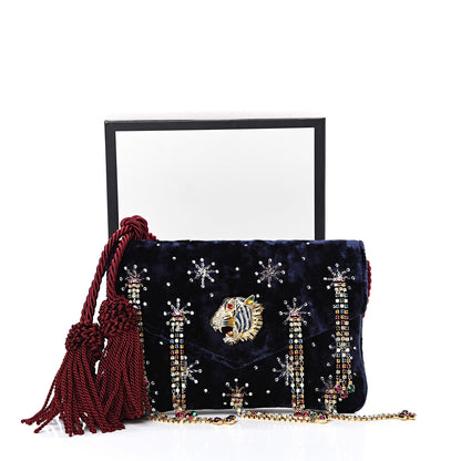 Gucci Velvet Embellished Broadway Rajah Tassel Evening Clutch Royal Blue Multicolor 10 of 10