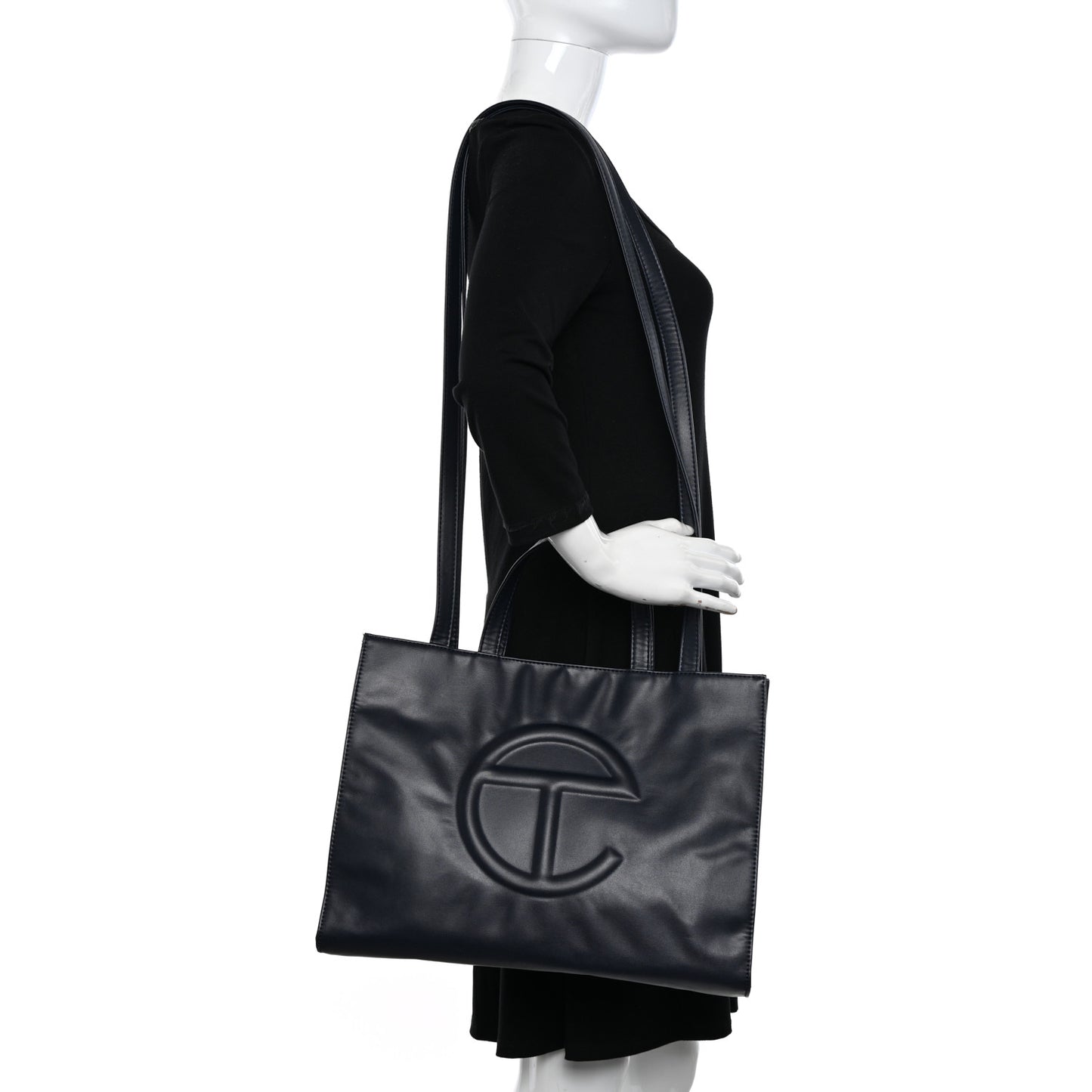 Vegan Leather Medium Shopping Bag Navy