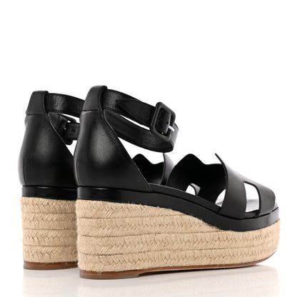 Hermes Goatskin Elda Espadrille Wedge Sandals 39 Black 4 of 17
