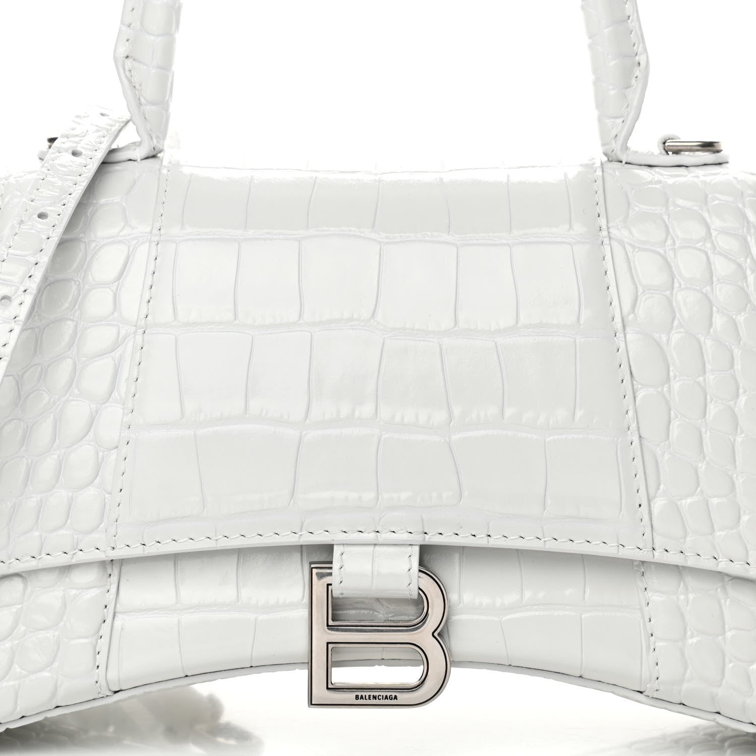 Balenciaga Calfskin Crocodile Embossed Small Hourglass Top Handle Bag White 9 of 12