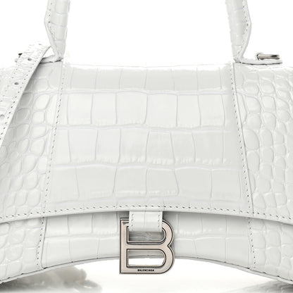 Balenciaga Calfskin Crocodile Embossed Small Hourglass Top Handle Bag White 9 of 12