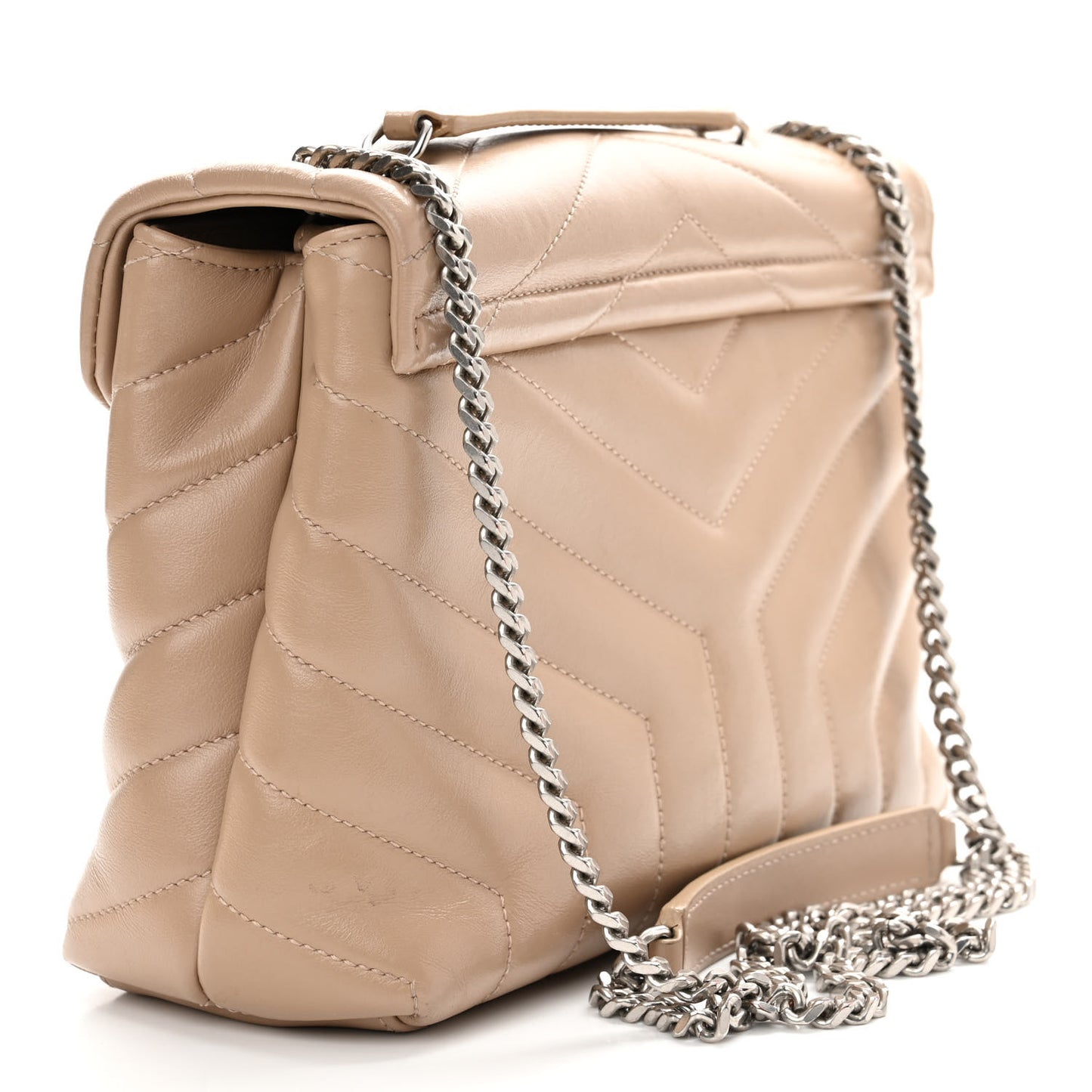Calfskin Y Quilted Monogram Small Loulou Chain Satchel Dark Beige