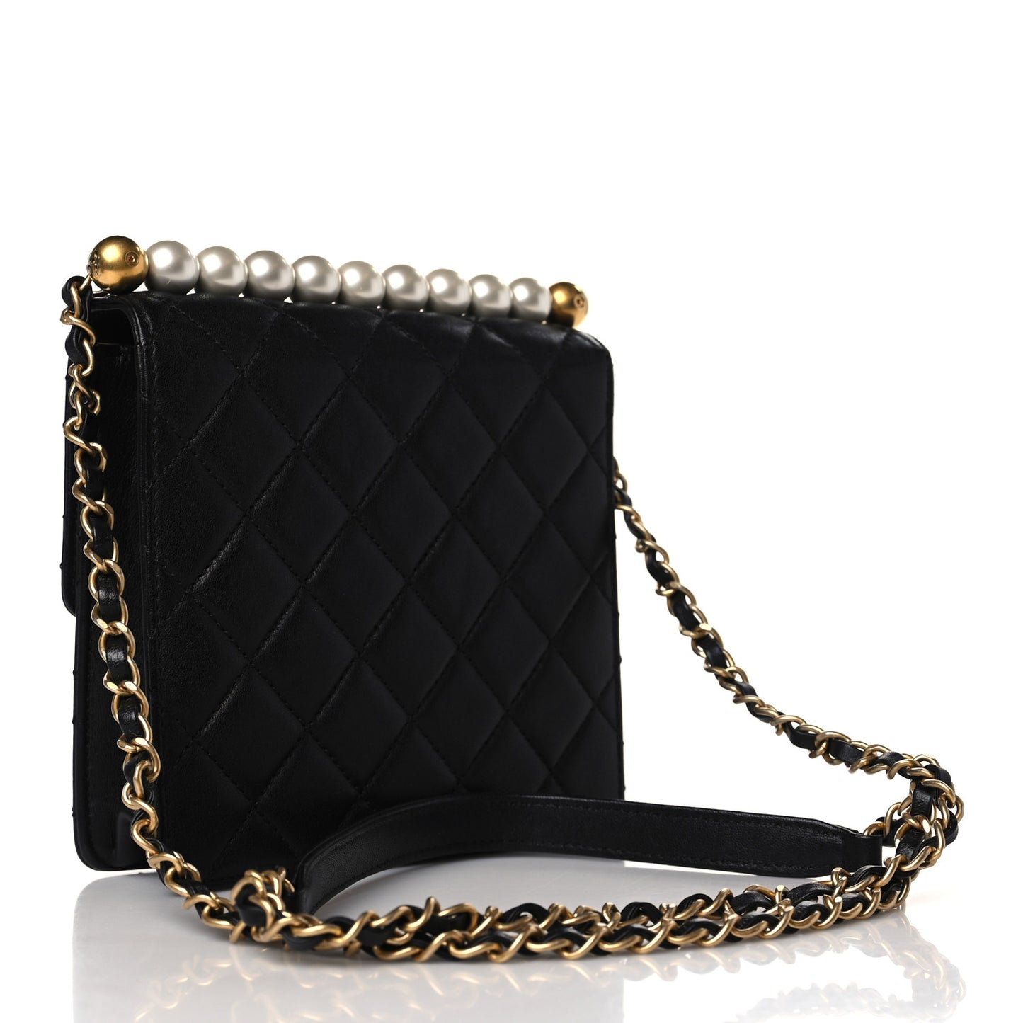 Goatskin Quilted Chic Pearls Flap Black
