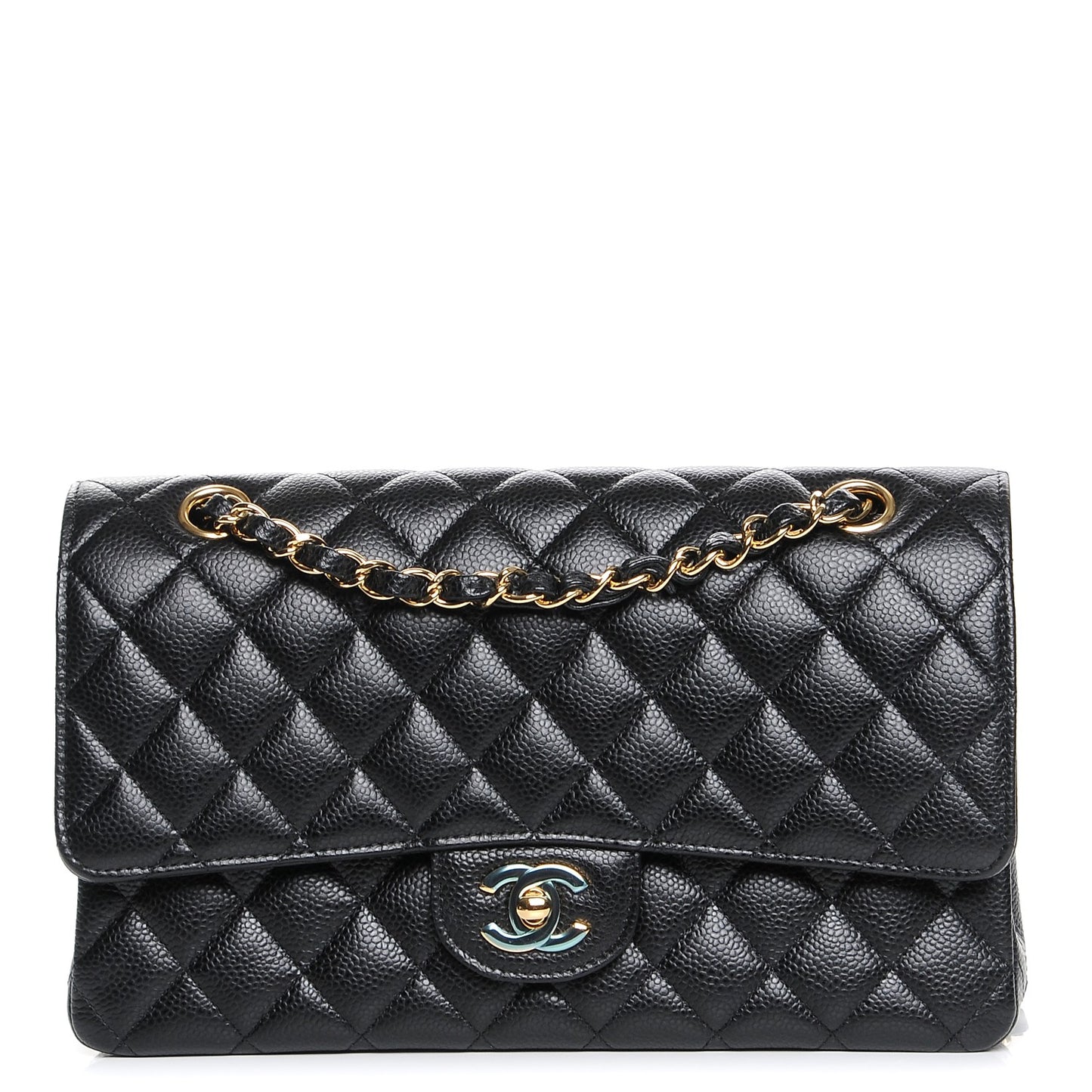 Caviar Quilted Medium Double Flap Black