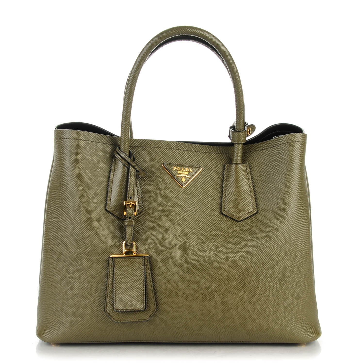 Prada Saffiano Cuir Medium Double Bag Militare Black 1 of 7
